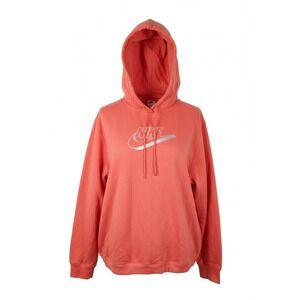 Nike Coral 3X Swoosh Logo Hoodie Sweatshirt Womens Drawstring Hem Cotton Blnd